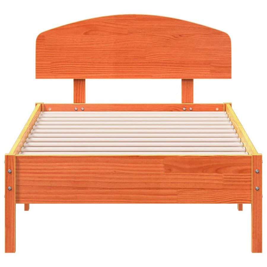 Bedframe met hoofdbord massief grenenhout wasbruin 100x200 cm