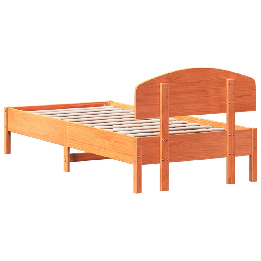 Bedframe met hoofdbord massief grenenhout wasbruin 100x200 cm