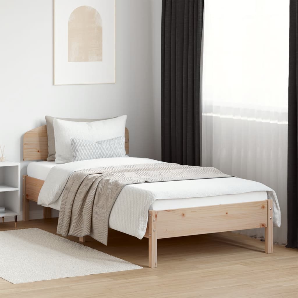 Bedframe met hoofdbord massief grenenhout 90x200 cm