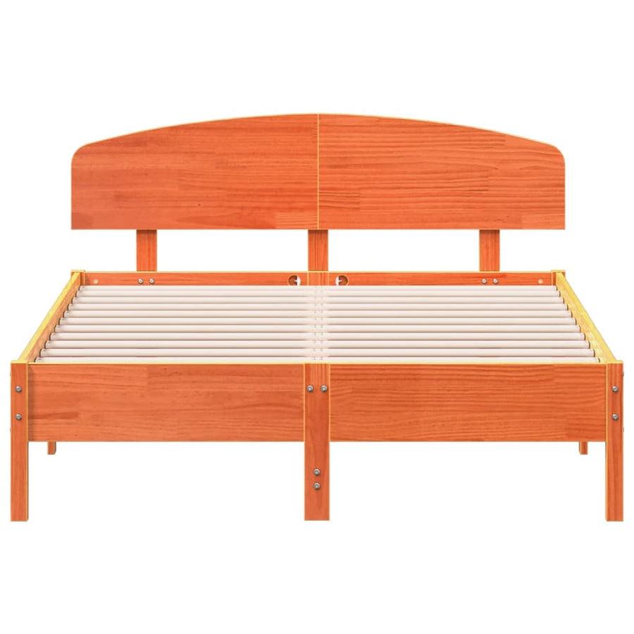 Bedframe met hoofdbord massief grenenhout wasbruin 135x190 cm