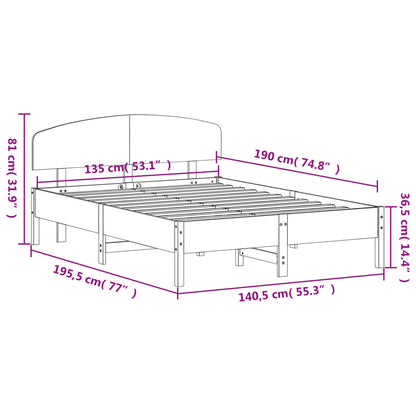 Bedframe met hoofdbord massief grenenhout wasbruin 135x190 cm