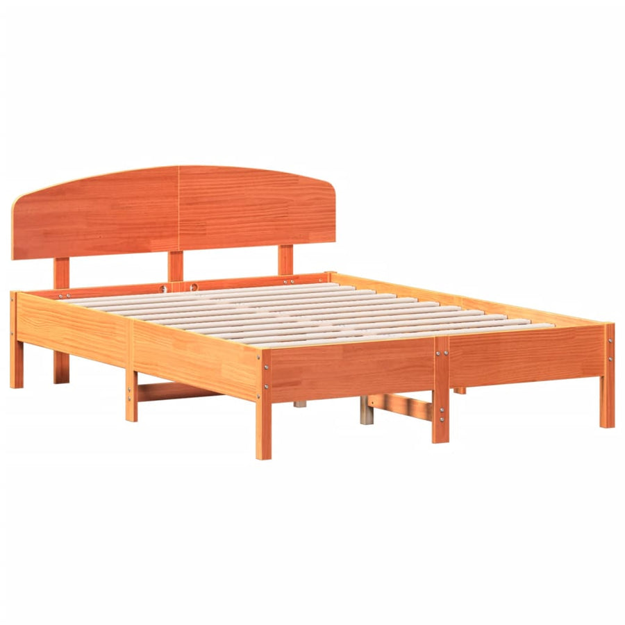 Bedframe met hoofdbord massief grenenhout wasbruin 120x190 cm