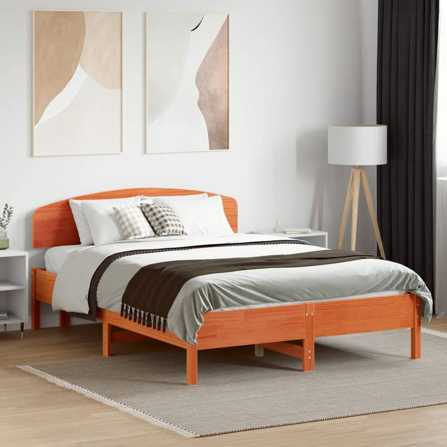 Bedframe met hoofdbord massief grenenhout wasbruin 120x190 cm