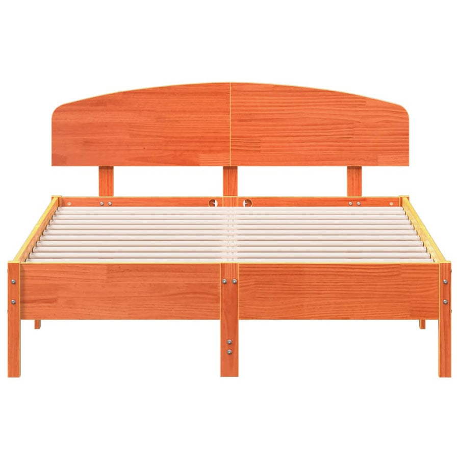 Bedframe met hoofdbord massief grenenhout wasbruin 120x190 cm