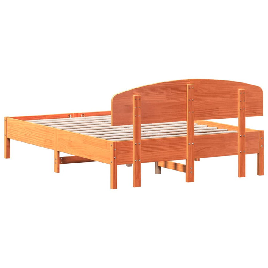 Bedframe met hoofdbord massief grenenhout wasbruin 120x190 cm