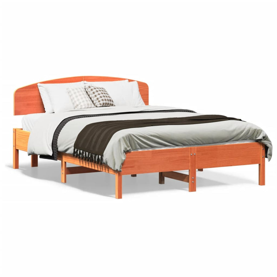 Bedframe met hoofdbord massief grenenhout wasbruin 120x190 cm