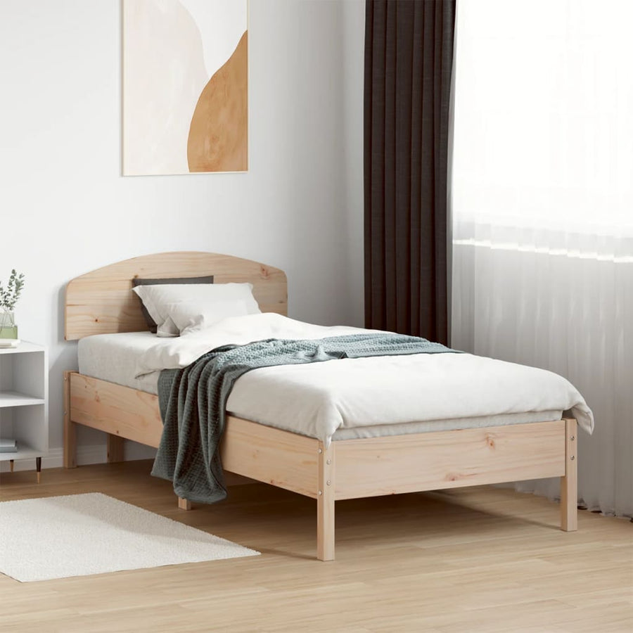 Bedframe met hoofdbord massief grenenhout 75x190 cm