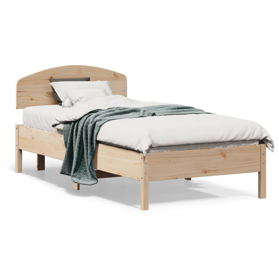 Bedframe met hoofdbord massief grenenhout 75x190 cm