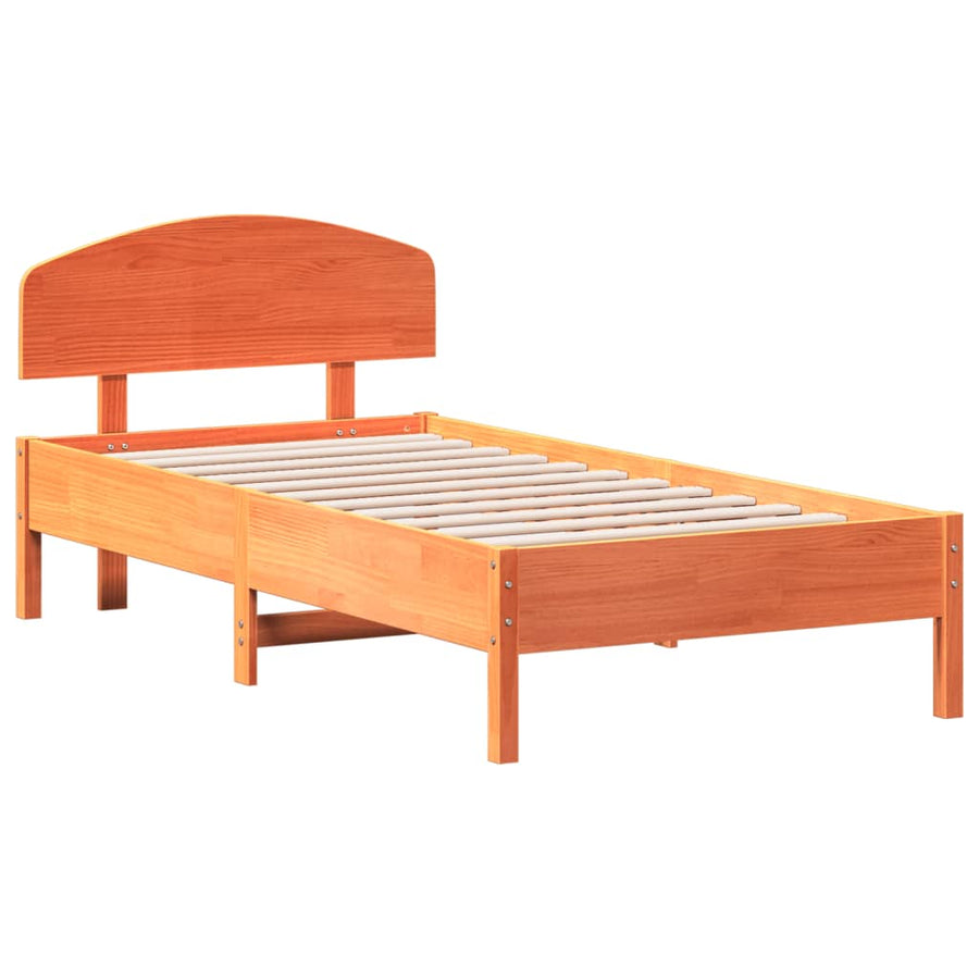 Bedframe met hoofdbord massief grenenhout wasbruin 75x190 cm