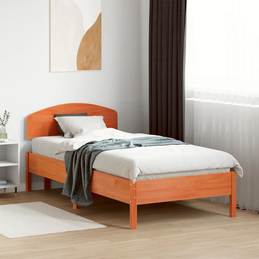 Bedframe met hoofdbord massief grenenhout wasbruin 75x190 cm