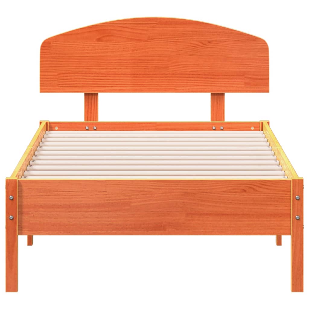 Bedframe met hoofdbord massief grenenhout wasbruin 75x190 cm