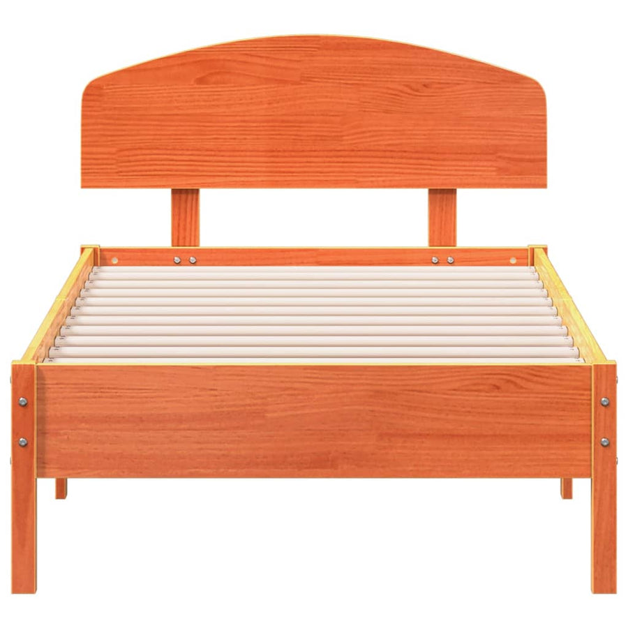 Bedframe met hoofdbord massief grenenhout wasbruin 75x190 cm