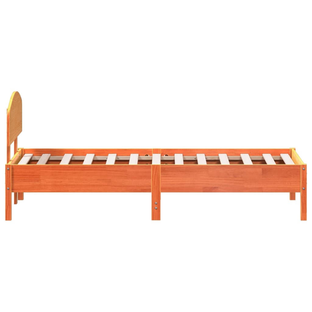 Bedframe met hoofdbord massief grenenhout wasbruin 75x190 cm