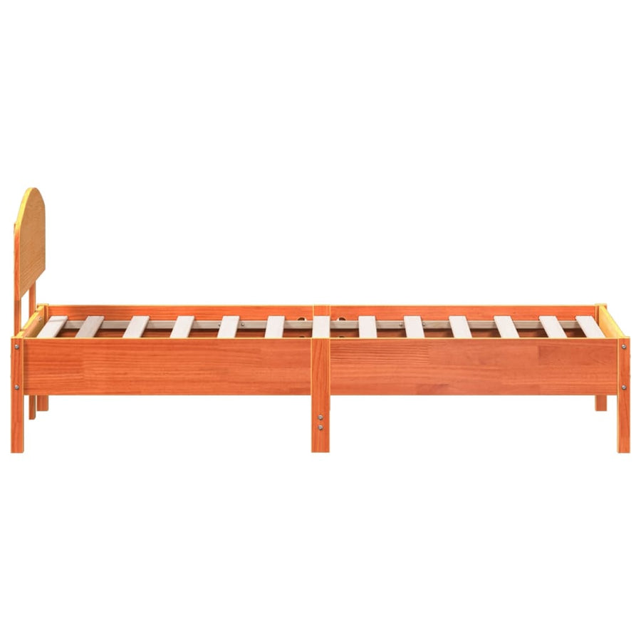 Bedframe met hoofdbord massief grenenhout wasbruin 75x190 cm
