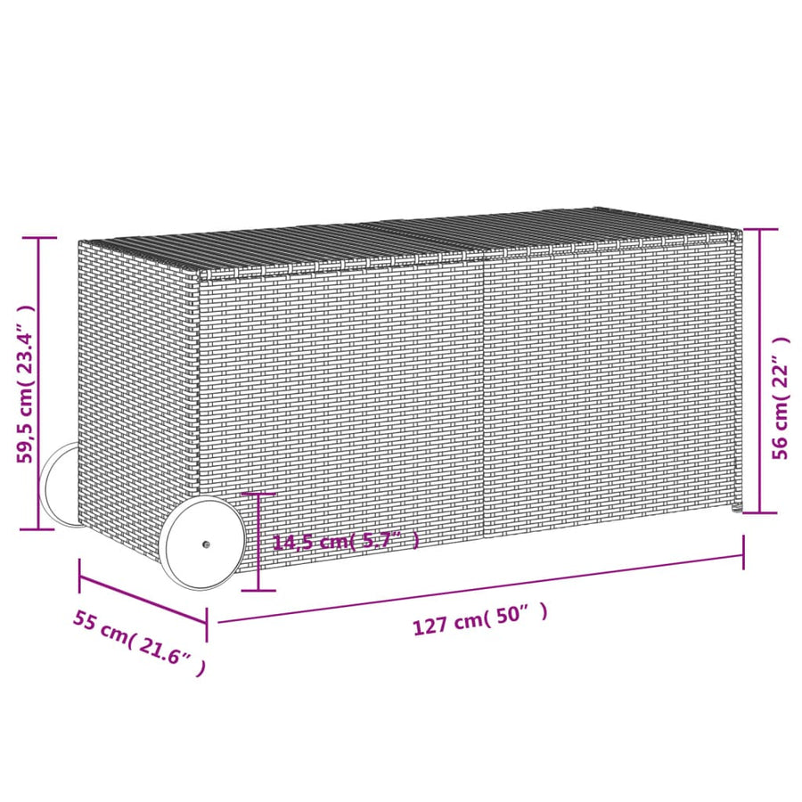 Tuinbox Met Wielen 283 L Poly Rattan Grijs