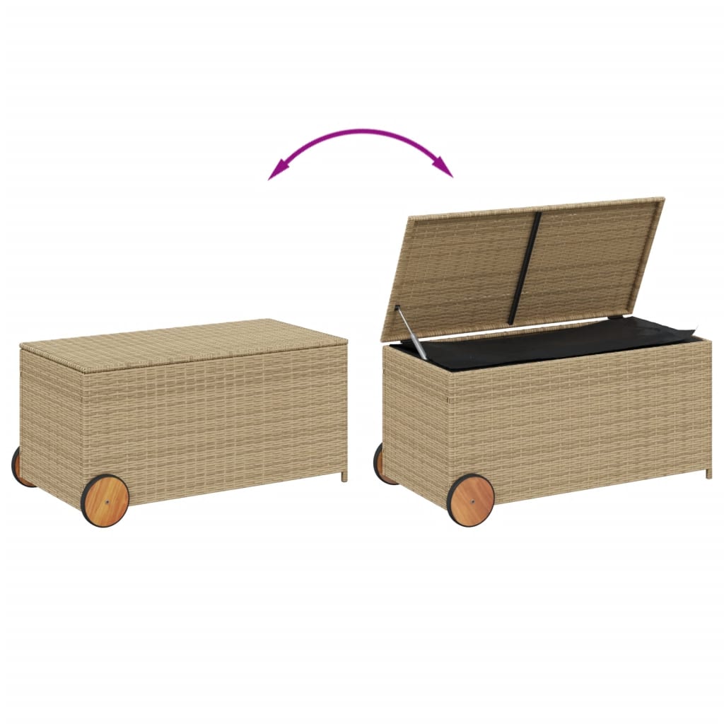 Tuinbox Met Wielen 190 L Poly Rattan Gemengd Beige