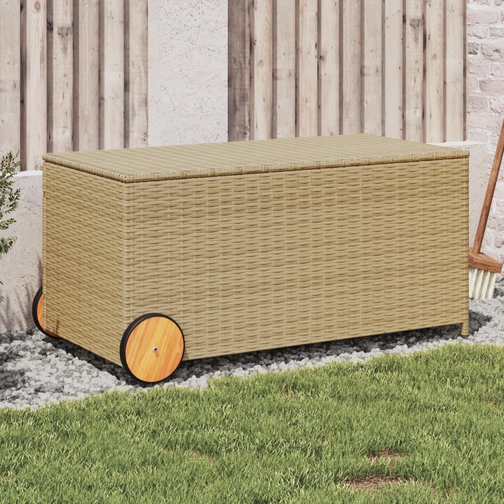 Tuinbox Met Wielen 190 L Poly Rattan Gemengd Beige