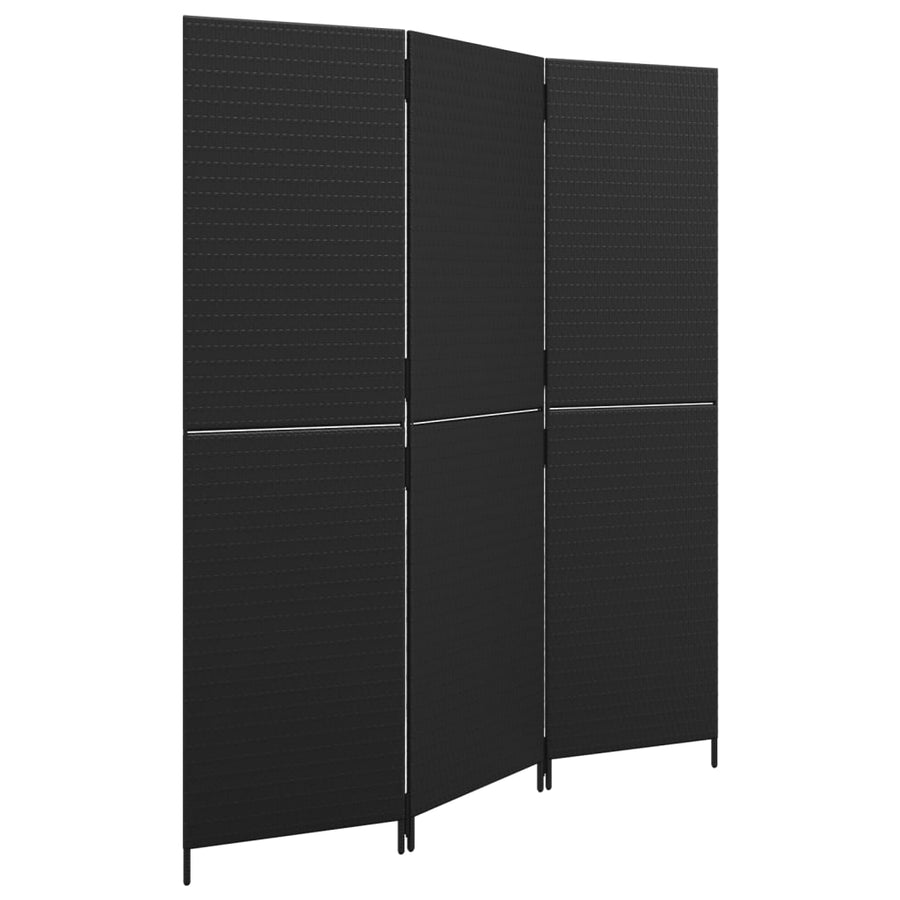 Kamerscherm 3 Panelen Poly Rattan Zwart 1