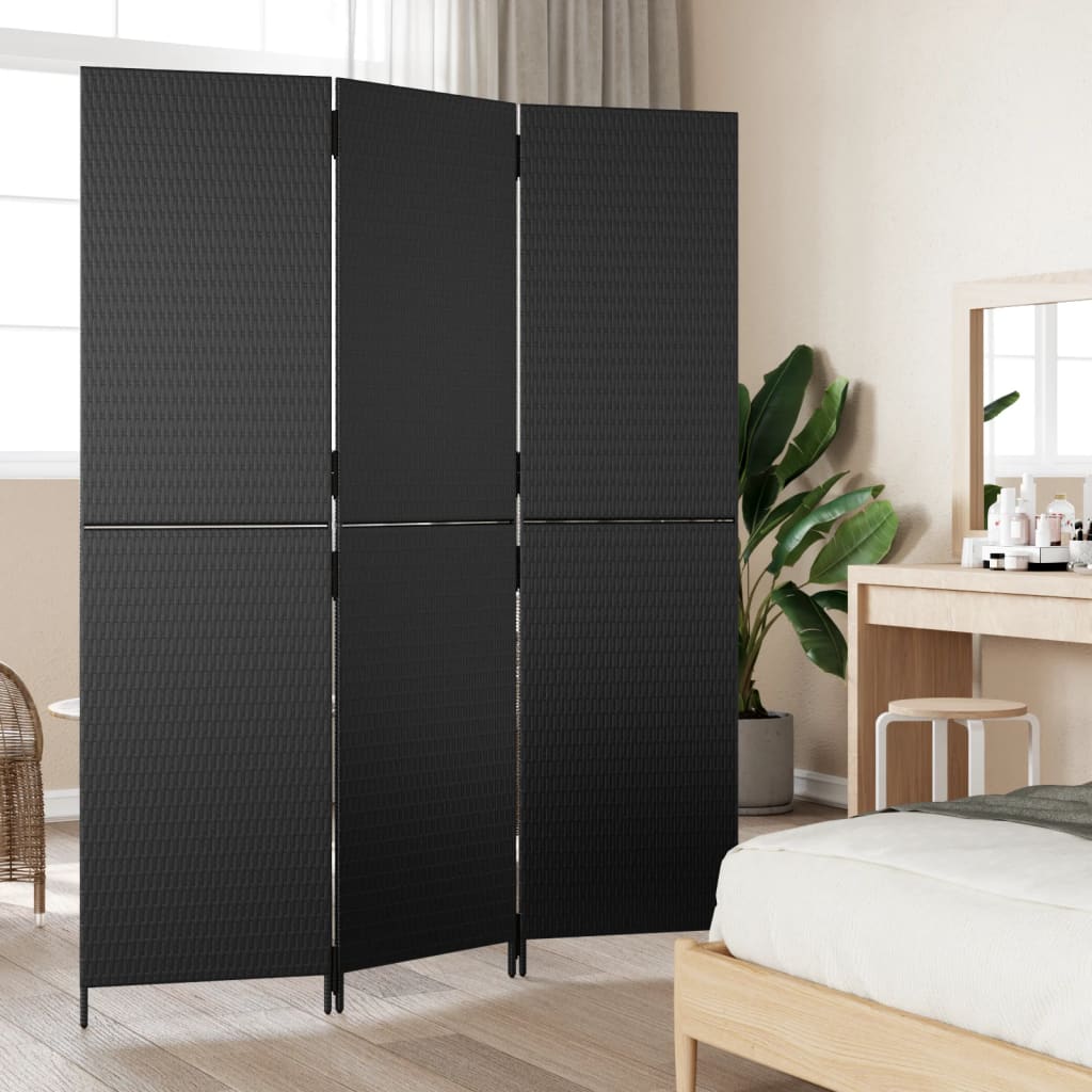 Kamerscherm 3 Panelen Poly Rattan Zwart 1