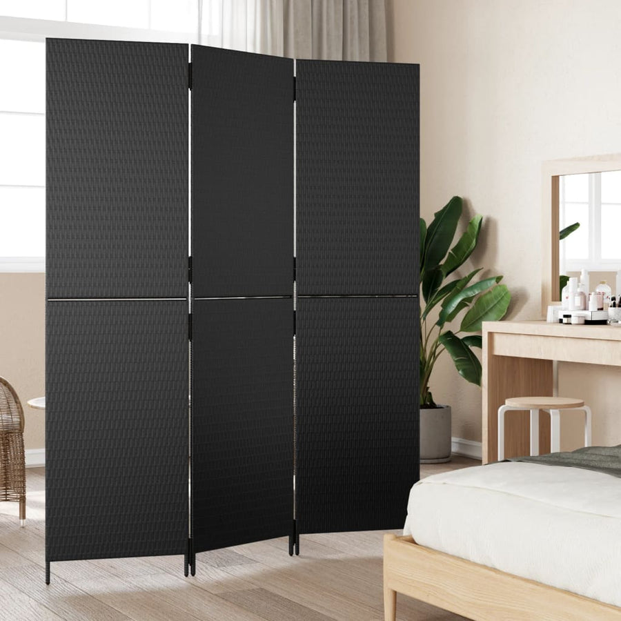 Kamerscherm 3 Panelen Poly Rattan Zwart 1