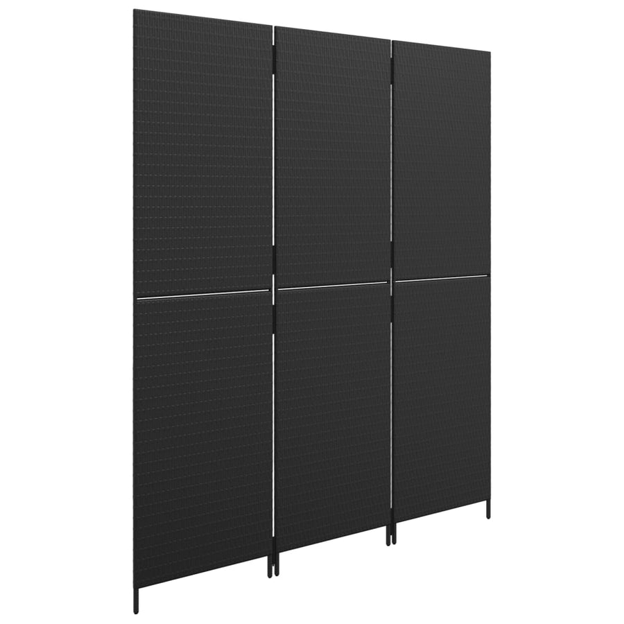 Kamerscherm 3 Panelen Poly Rattan Zwart 1
