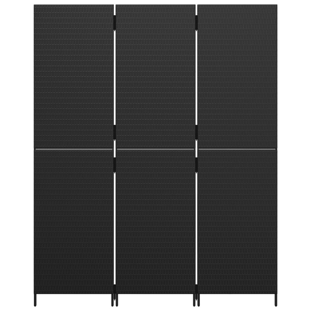 Kamerscherm 3 Panelen Poly Rattan Zwart 1