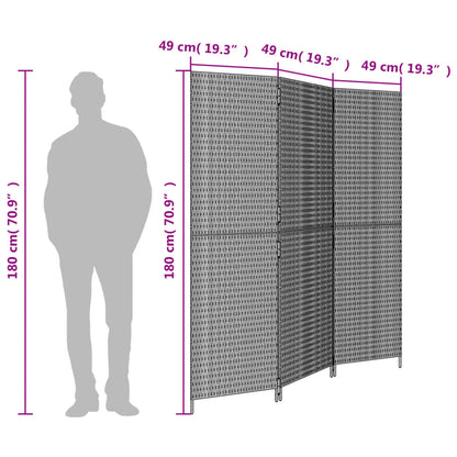 Kamerscherm 3 Panelen Poly Rattan Zwart 1
