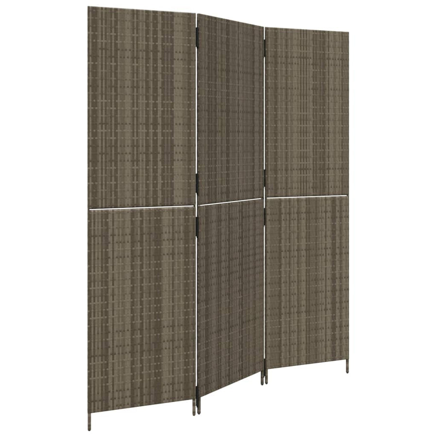Kamerscherm 3 Panelen Poly Rattan Grijs 1