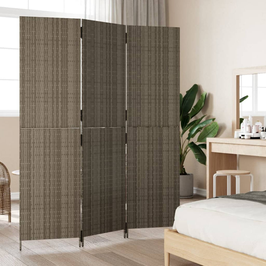 Kamerscherm 3 Panelen Poly Rattan Grijs 1