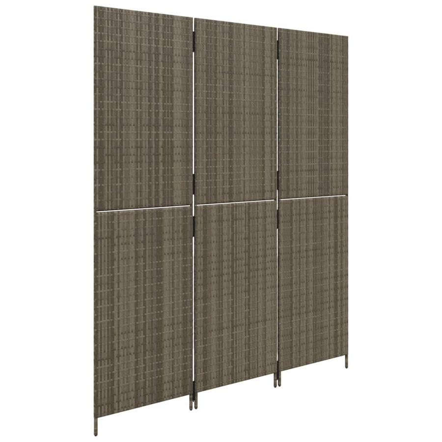 Kamerscherm 3 Panelen Poly Rattan Grijs 1