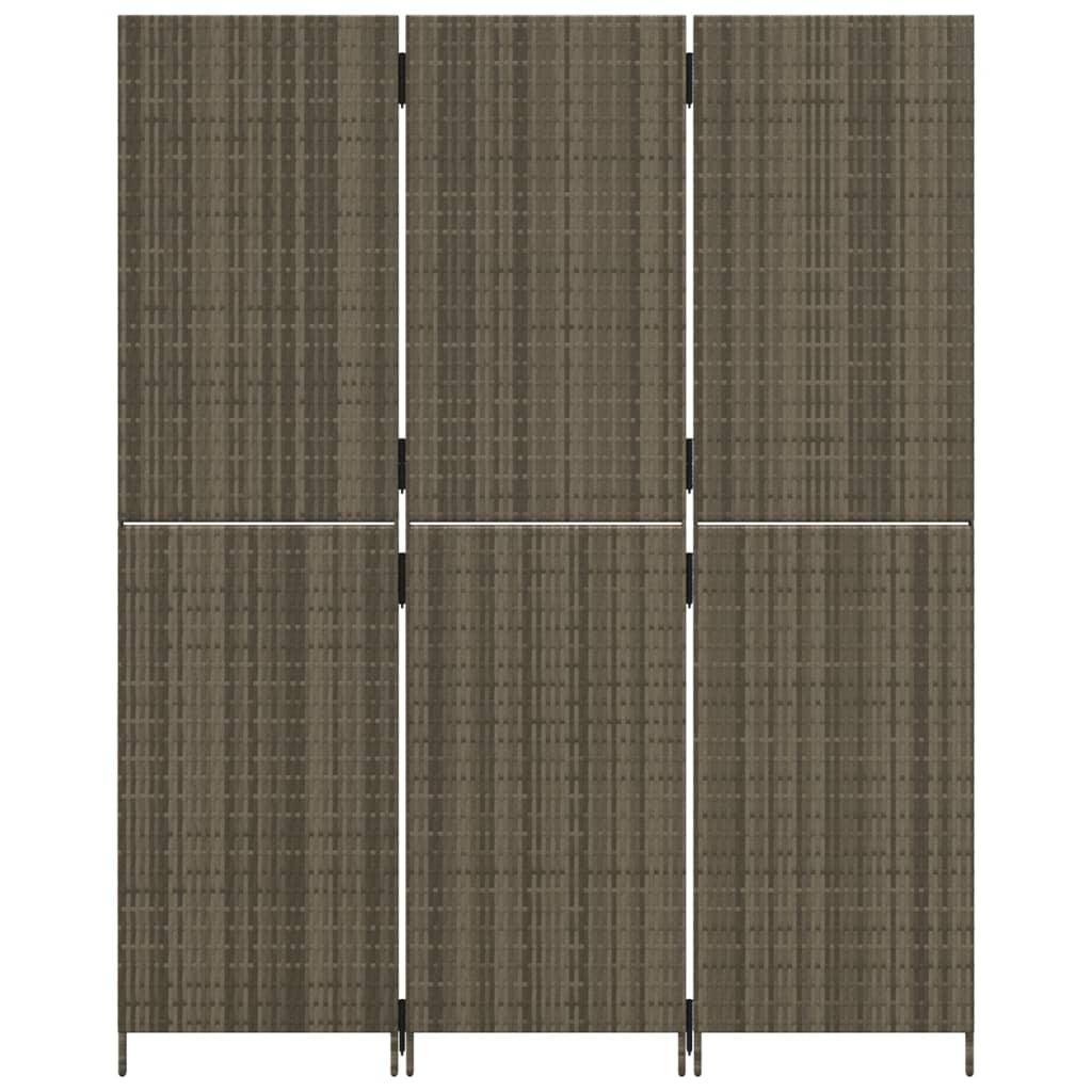 Kamerscherm 3 Panelen Poly Rattan Grijs 1