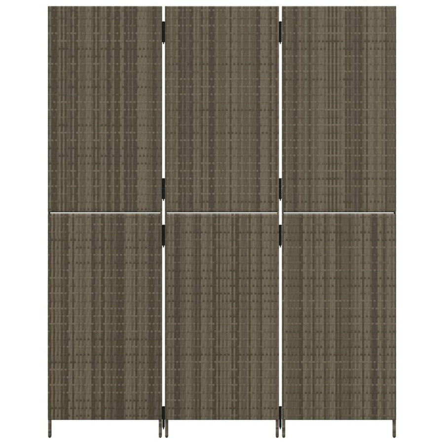 Kamerscherm 3 Panelen Poly Rattan Grijs 1