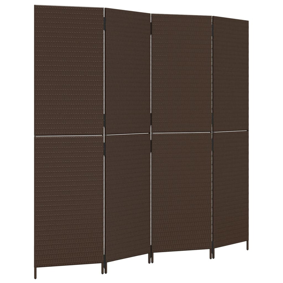 Kamerscherm 4 panelen poly rattan bruin 196 x 180 cm Dichtgeweven