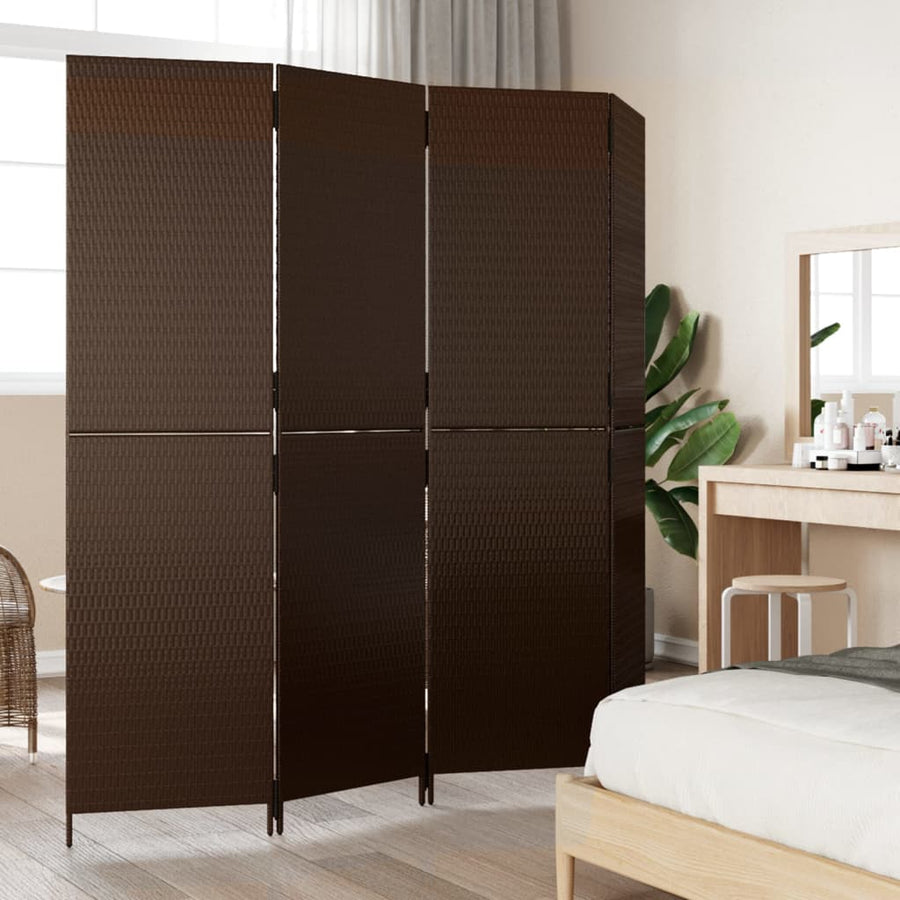 Kamerscherm 4 panelen poly rattan bruin 196 x 180 cm Dichtgeweven