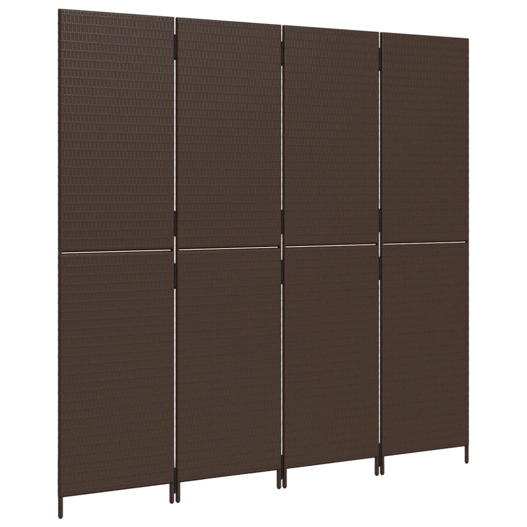 Kamerscherm 4 panelen poly rattan bruin 196 x 180 cm Dichtgeweven