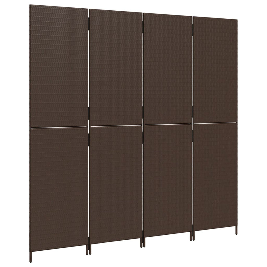 Kamerscherm 4 panelen poly rattan bruin 196 x 180 cm Dichtgeweven