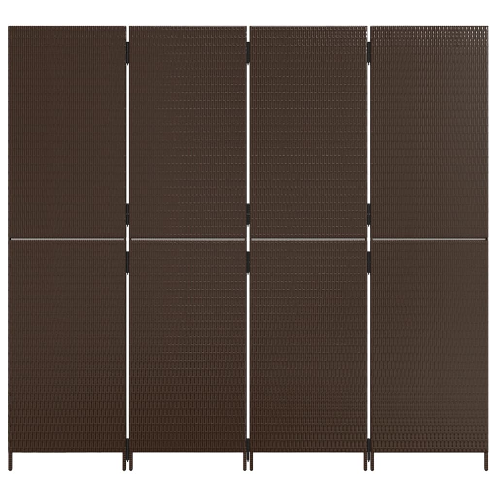 Kamerscherm 4 panelen poly rattan bruin 196 x 180 cm Dichtgeweven