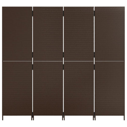 Kamerscherm 4 panelen poly rattan bruin 196 x 180 cm Dichtgeweven