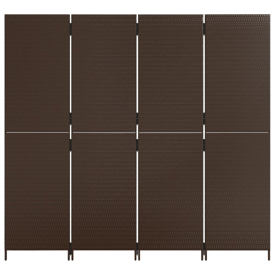 Kamerscherm 4 panelen poly rattan bruin 196 x 180 cm Dichtgeweven