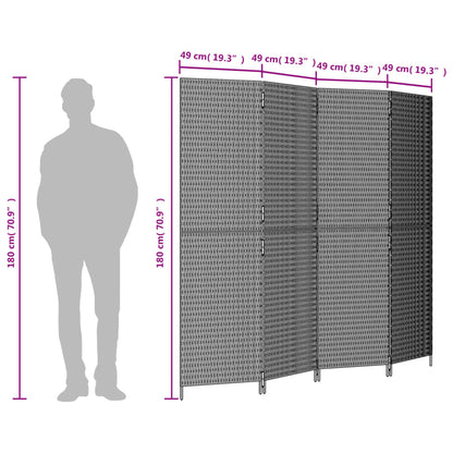 Kamerscherm 4 panelen poly rattan bruin 196 x 180 cm Dichtgeweven
