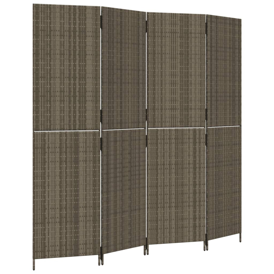 Kamerscherm 4 Panelen Poly Rattan Grijs 1