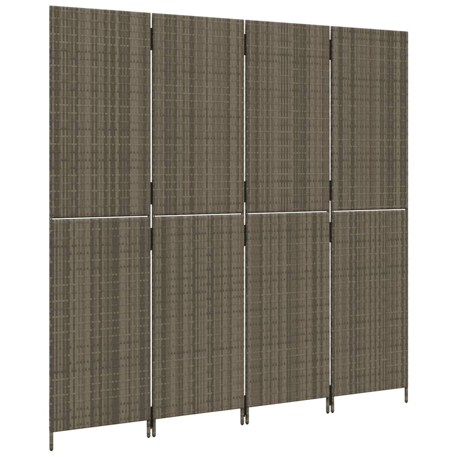 Kamerscherm 4 Panelen Poly Rattan Grijs 1