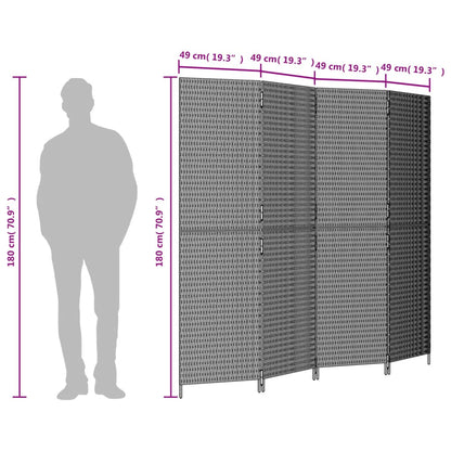 Kamerscherm 4 Panelen Poly Rattan Grijs 1
