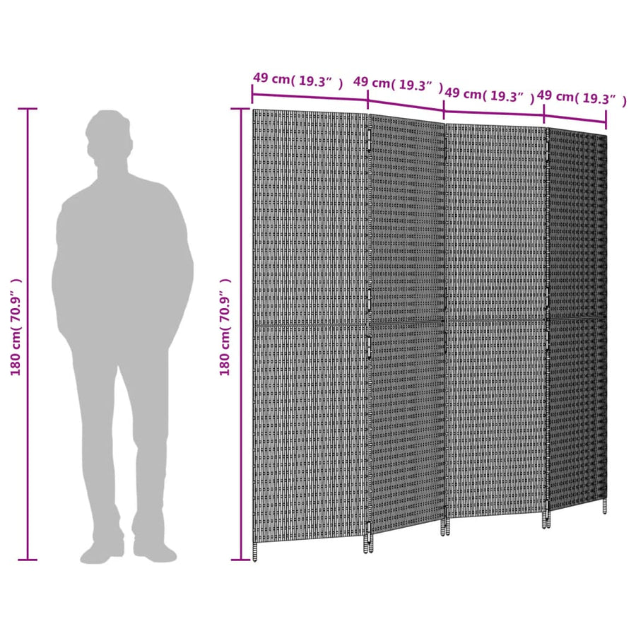 Kamerscherm 4 Panelen Poly Rattan Grijs 1