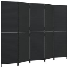 Kamerscherm 5 panelen poly rattan zwart 1 245 x 180 cm