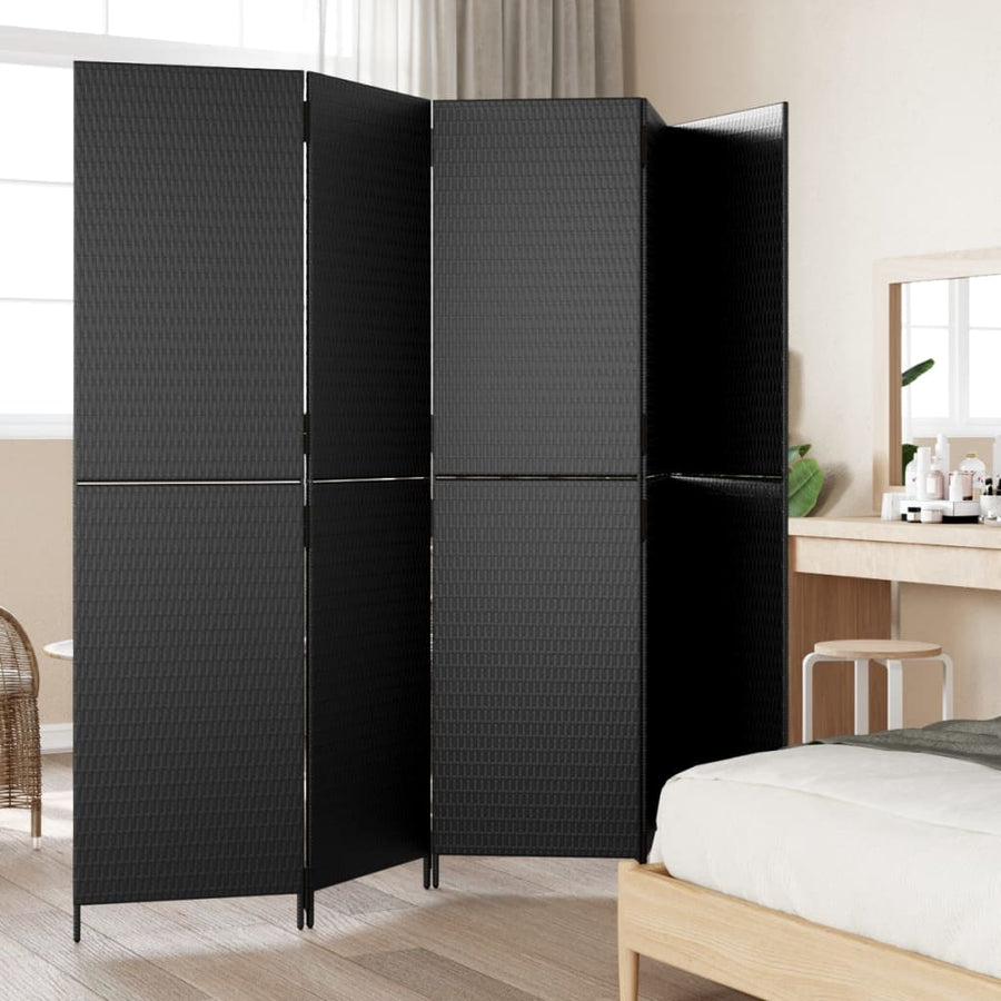 Kamerscherm 5 panelen poly rattan zwart 1 245 x 180 cm