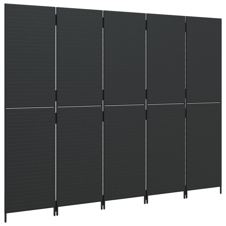 Kamerscherm 5 panelen poly rattan zwart 1 245 x 180 cm