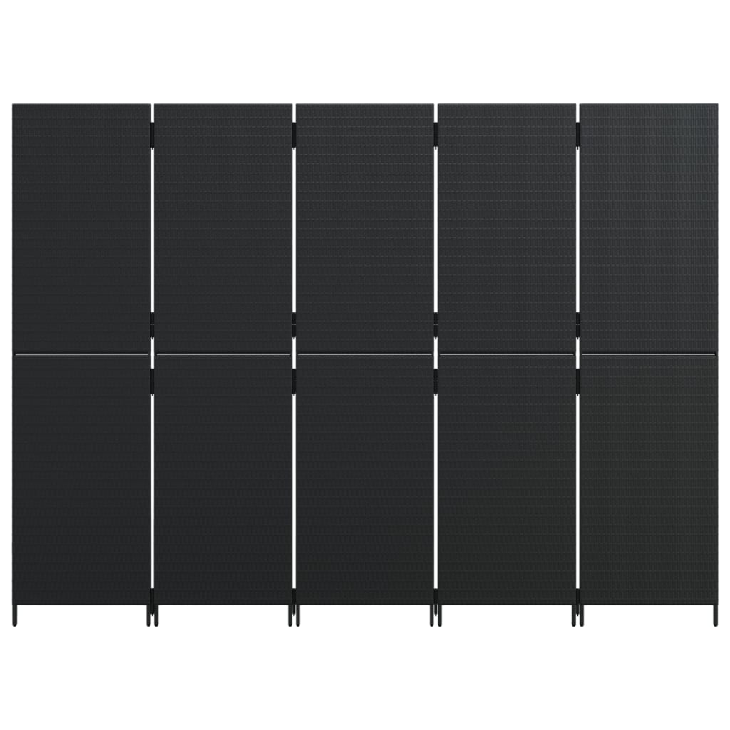 Kamerscherm 5 panelen poly rattan zwart 1 245 x 180 cm