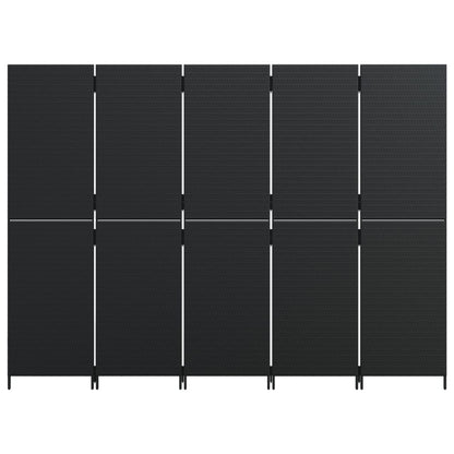Kamerscherm 5 panelen poly rattan zwart 1 245 x 180 cm