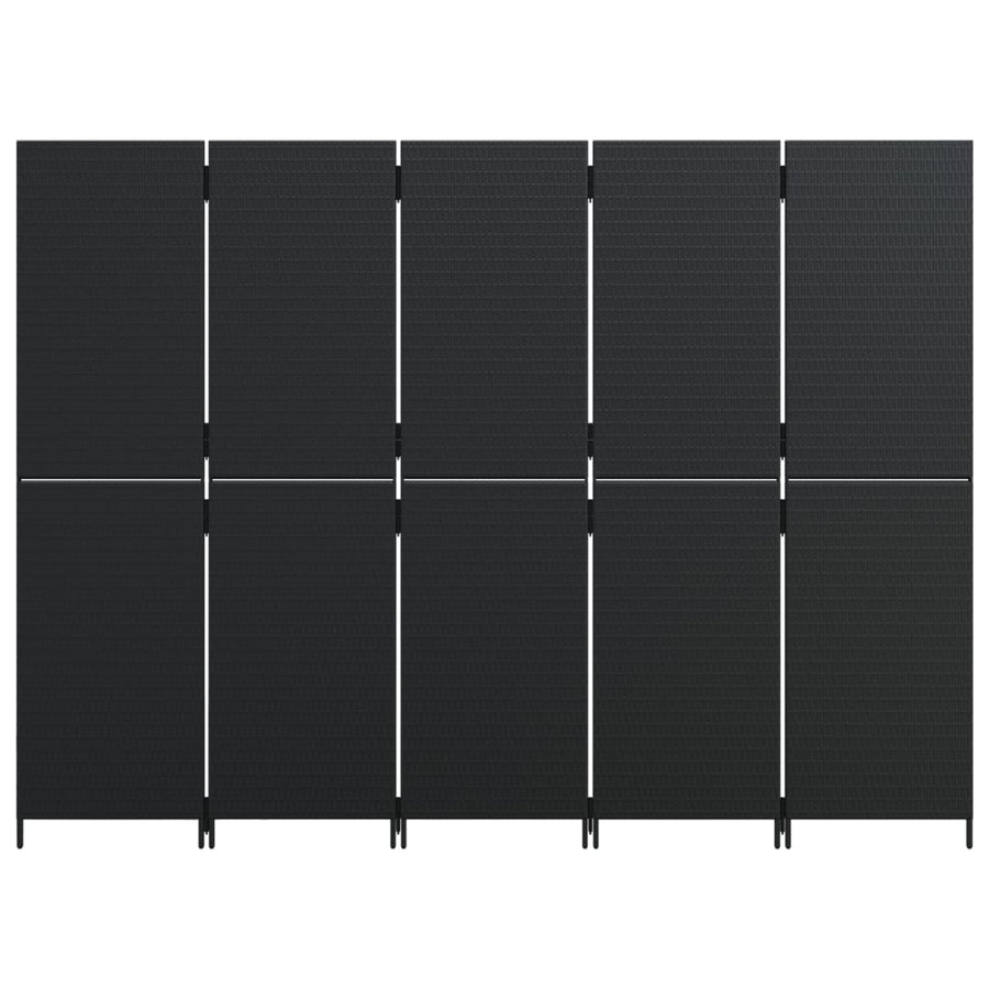 Kamerscherm 5 panelen poly rattan zwart 1 245 x 180 cm